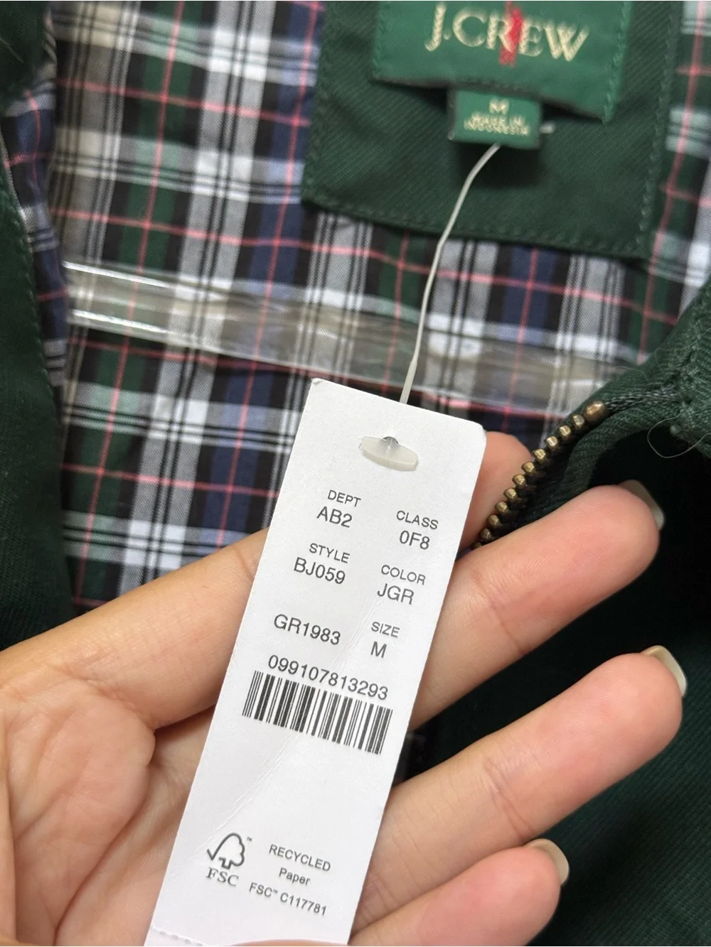 J Crew Harrington Jacket in Cotton Twill Green Size Medium